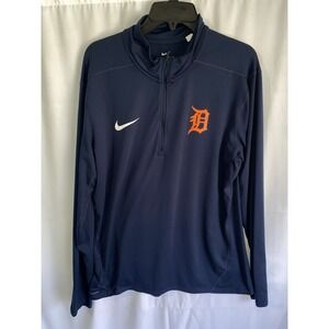Nike Detroit Tigers 1/4 Zip Pullover Mens Large Blue Orange Dri Fit MLB